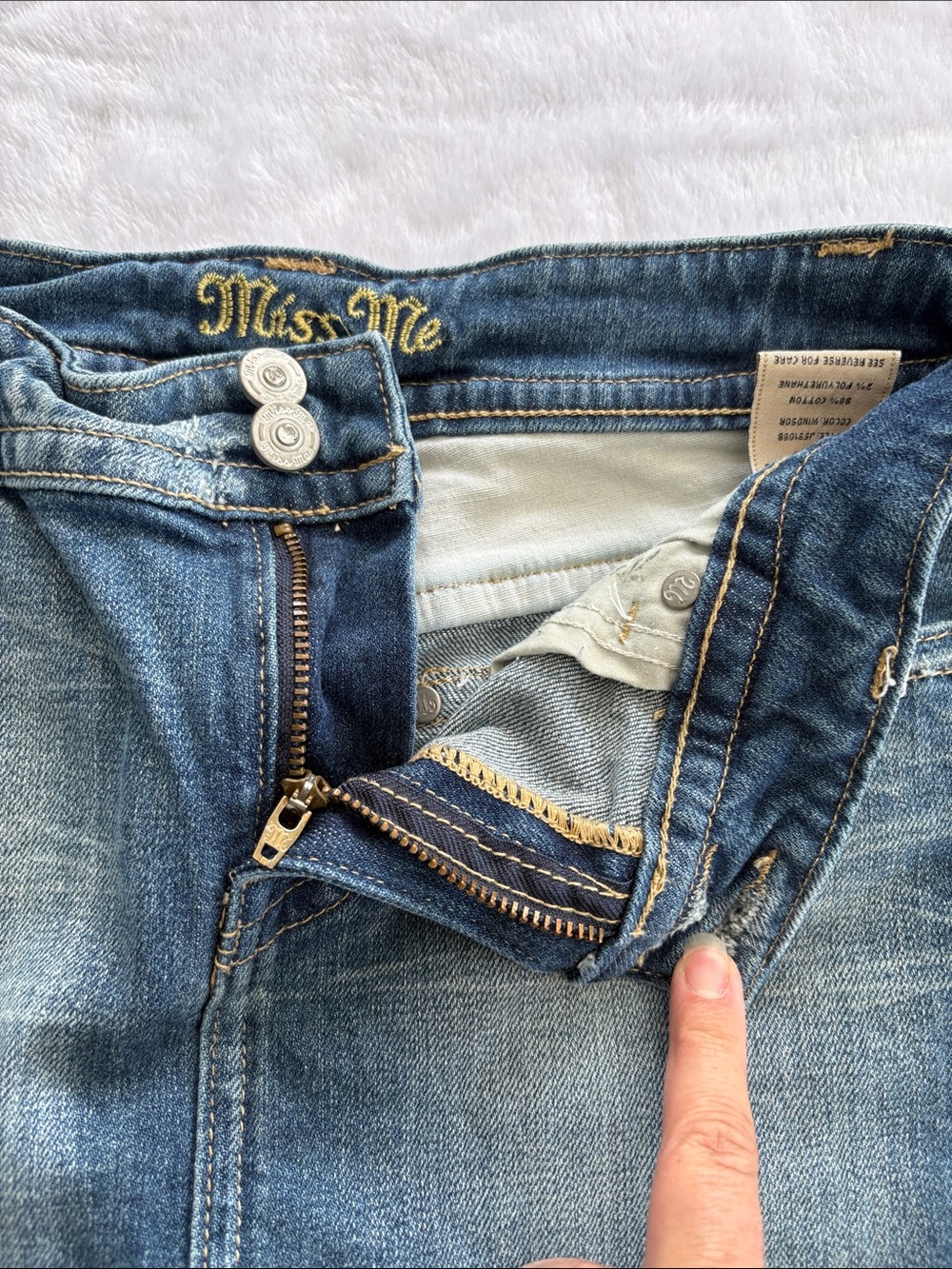Miss me size medium y2k camo gem Dark Blue Distressed Denim Mini Skirt - Picture 9 of 12